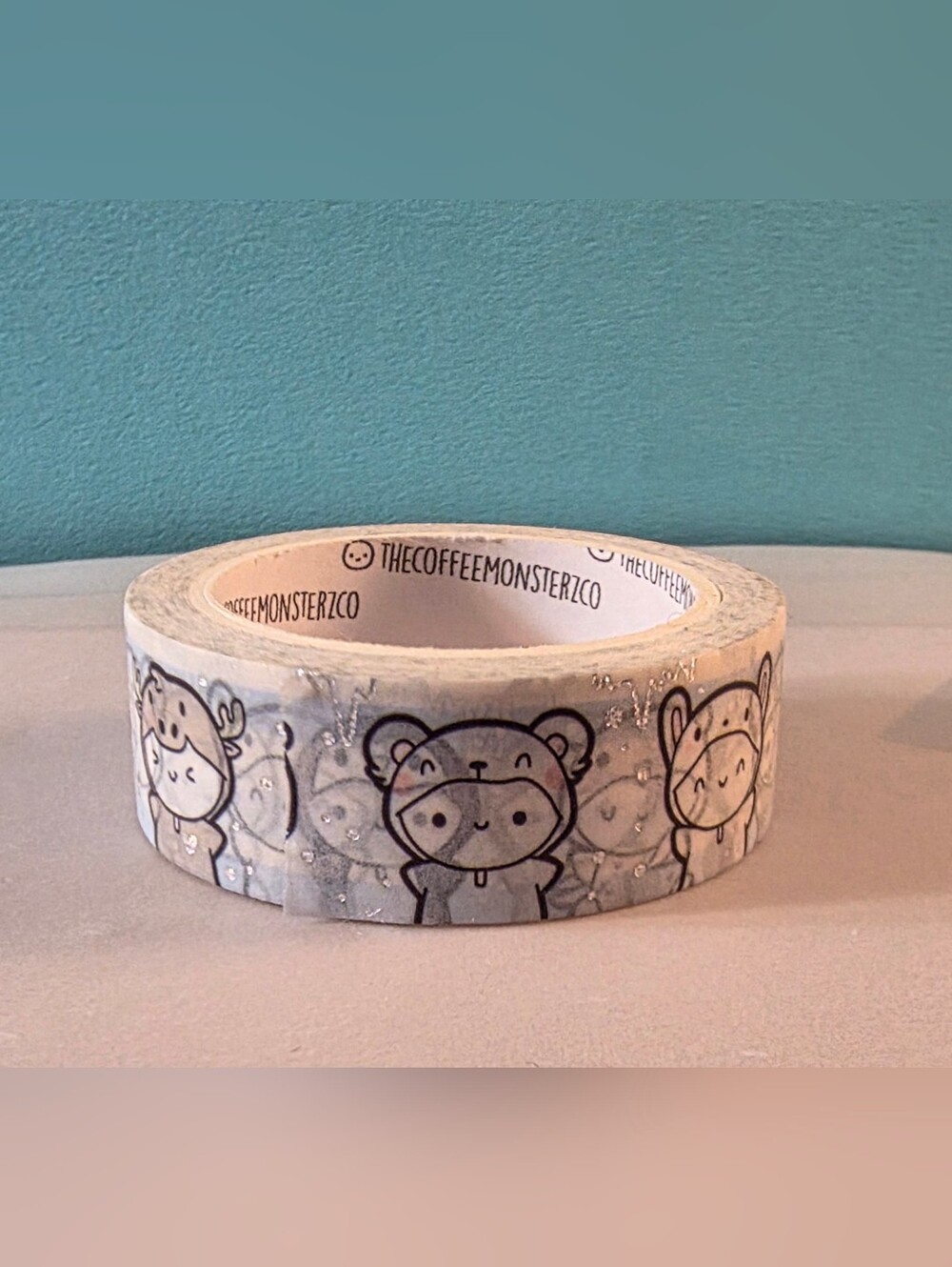 TheCoffeeMonsterzCo Bear Character Washi Tape - Gray & White